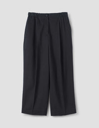 PLEATED FRONT CROPPED TROUSERS | LINEN SILK | BLACK