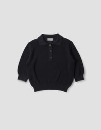 POINTELLE POLO SHIRT | LIGHT COTTON CASHMERE | INK