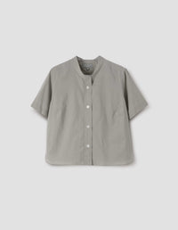 SHORT SLEEVE COLLARLESS SHIRT | WASHED COTTON | PALE SAGE