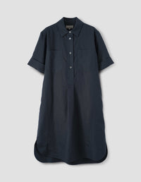 SHORT SLEEVE SHIRT DRESS | SHIRTING LINEN | DARK NAVY