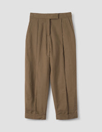 SINGLE PLEAT CROPPED TROUSERS | YARN DYED WOOL LINEN | DARK SAND