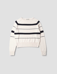 STRIPED ROLL EDGE JUMPER | CASHMERE COTTON | MOTHER OF PEARL / INK