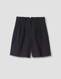 TWIN PLEAT SHORTS | YARN DYE COTTON PLAINWEAVE | BLACK