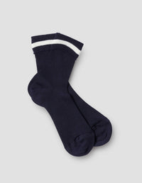 FINE RIB ANKLE SOCK | SEA ISLAND COTTON RIB | NAVY / ECRU