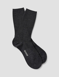 CHAUSSETTES CÔTELÉES | LAINE MÉRINOS FINE | GRIS ANTHRACITE