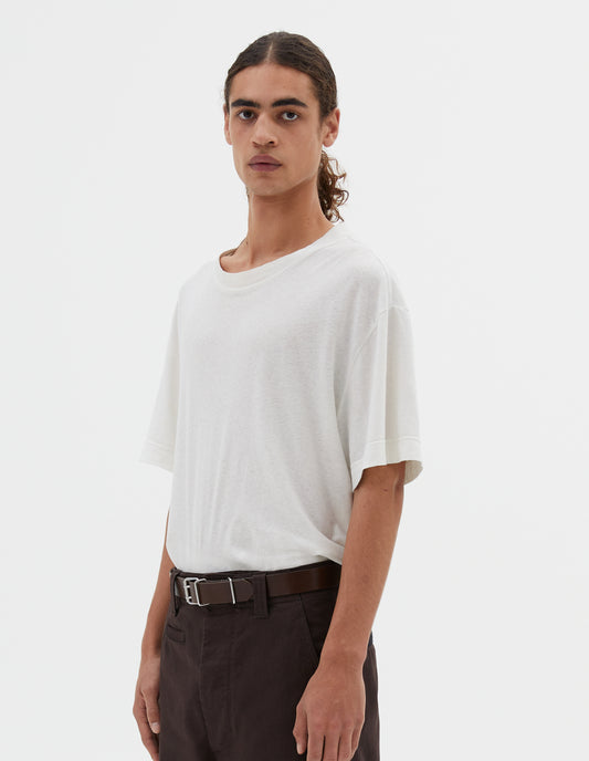 MHL. SIMPLE T SHIRT | COTTON LINEN JERSEY
 | WHITE