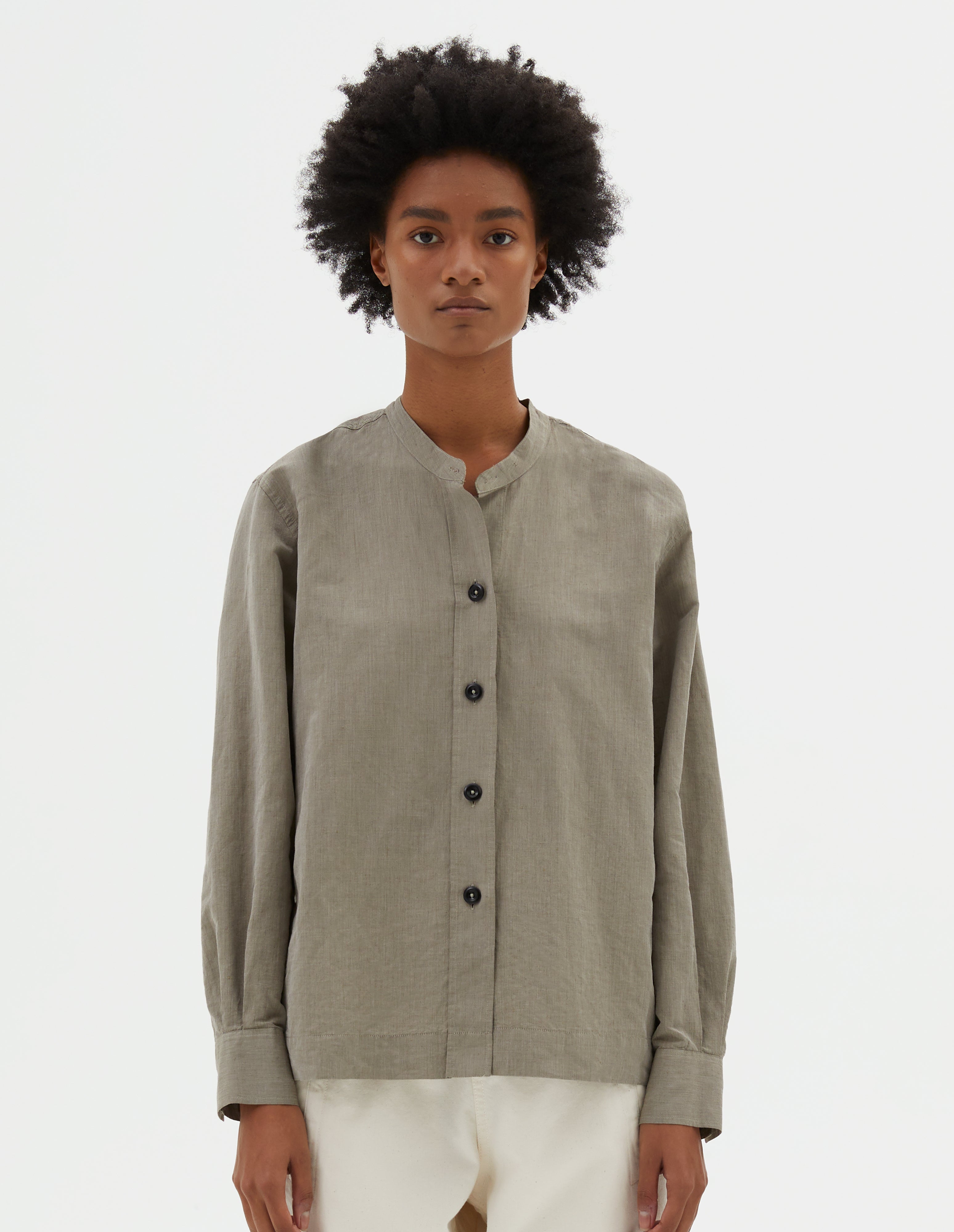 Faded khaki cotton linen shirt | MHL. by Margaret Howell