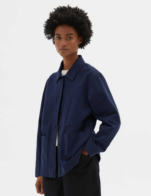 MHL. WORKER JACKET | WORN COTTON DRILL | INDIGO