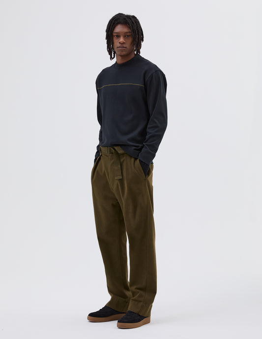 MHL. SLIDE ADJUSTER TROUSER | COTTON WOOL DRILL
 | MOSS