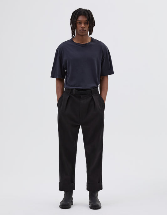 MHL. SLIDE ADJUSTER TROUSER | COTTON WOOL DRILL
 | OFF BLACK