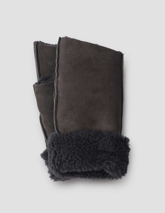 GANTS SANS DOIGTS | SHEARLING MÉRINOS BOUCLÉ | NOIR / EBONY